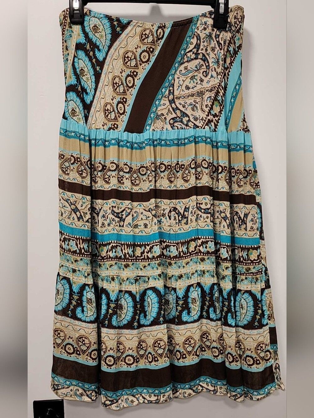 Vintage Boho Paisley Tiered Circle Skirt in Turquoise and Cream - Picture 2 of 4